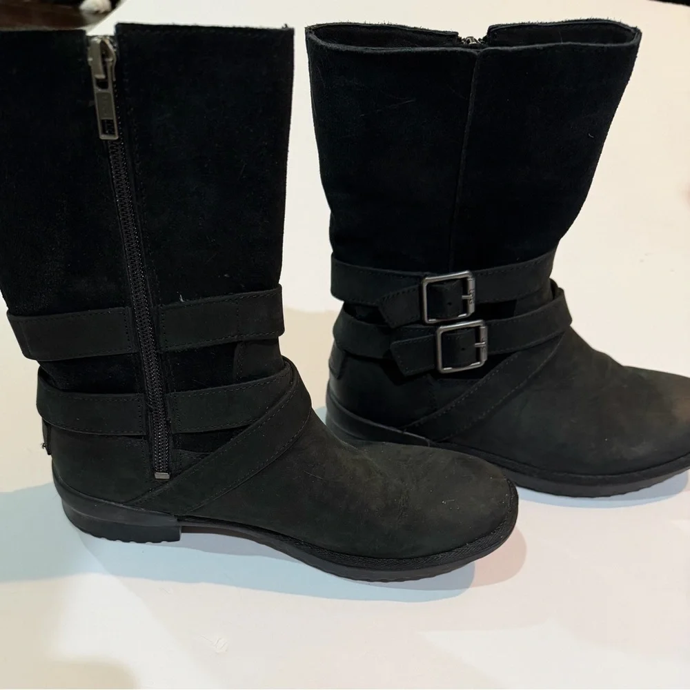 UGG Boots 6 Women’s Black Lorna Waterproof Bootie Leather Zipper Wool - Picture 10 of 11